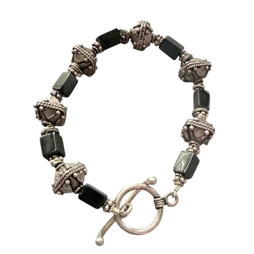 Black & Silver Beaded Toggle Bracelet
